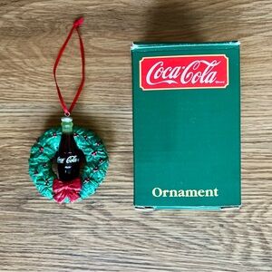 1991 Coca-Cola Bottle Holly Berry Wreath Ornament with original box